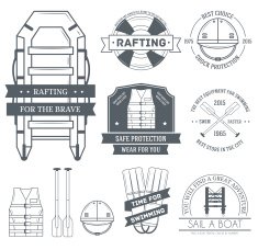 rafting set label template of emblem elements lines isolated icons