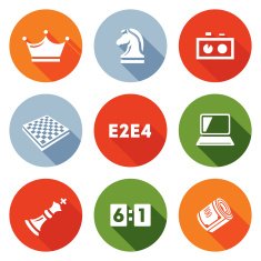 Playing chess and modern technology icons set Vector Illustration