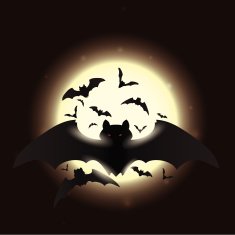 Flying Bats in Shining Full Moon Night Vector Illustration