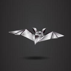 metal chrome origami bat on a black background N2