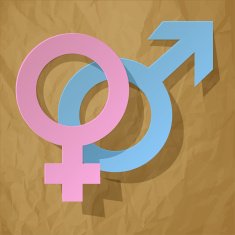Venus and Mars vector symbols pink blue on brown background N2