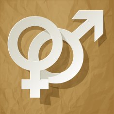 Venus and Mars vector symbols white on a brown background N2