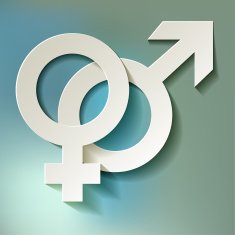 Venus and Mars vector symbols white on a bokeh background N2