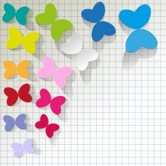 Colored paper butterflies on a checkered background N2