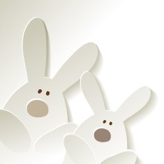 Happy Easter postcard White rabbits on a white background