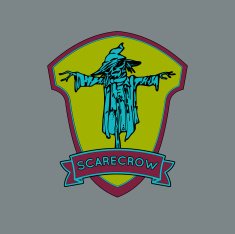 Color isolated shield with scarecrow and ribbon for text