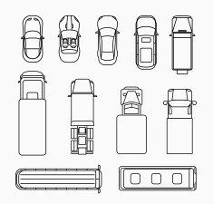 Cars thin line icons top view N2