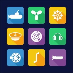 Submarine Icons Flat Design N2