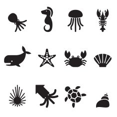 Sea animal icon set