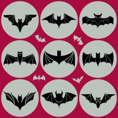 Black bats Frames labels icons and stickers Flat style