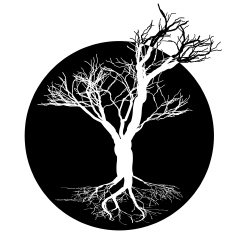 Round logo a tree with roots and crown without leaves N2