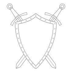 Two crossed swords steel shield emblem Contour