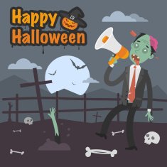Illustration Halloween zombie holding megaphone
