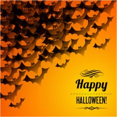 Happy Halloween postcard with black bats in the corner