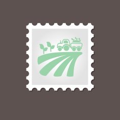 Tractor on field harvest seedling stamp Outline