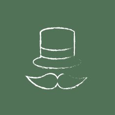 Hat and mustache icon drawn in chalk