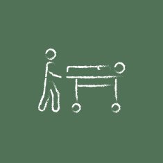 Man pushing stretchers icon drawn in chalk