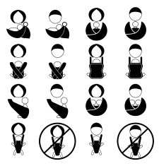 Baby sling icons set Alternative baby wearing N2