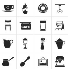 Black Cafe and coffeehouse icons N2