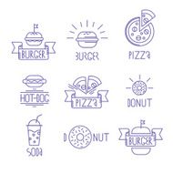 Vector fast food design elements Linear style Outline emblems