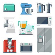 Cooking equipment flat icons set