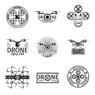 Aerial drone flying club labels badges and logos vector set