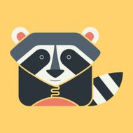 Flat square icon of a cute raccoon