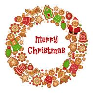 Holiday wreath frame of Christmas cookies