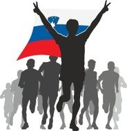 Athlete with the Slovenia flag at finish N2
