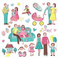 Hand drawn collection of family N2