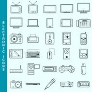 Thin line electronic devices vector icons set