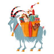 Christmas Gnome and Yule goat with a gift basket