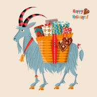 Yule goat (Christmas symbol) with a gift basket
