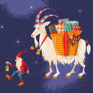 Christmas Gnome and Yule goat with a gift basket N2
