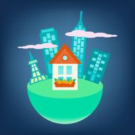 City around small house on a globe N2