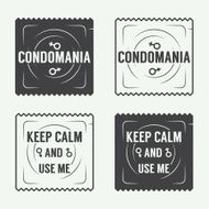 Set of vintage condoms and sex labels logo badge N2