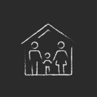 Family house icon drawn in chalk N4