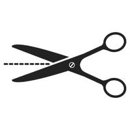Scissors with cut lines isolated on white background