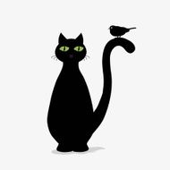 Cute black cat and bird N2