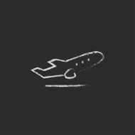 Plane taking off icon drawn in chalk N2