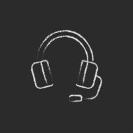 Headphone with microphone icon drawn in chalk