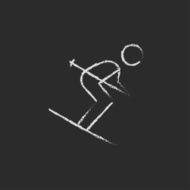 Downhill skiing icon drawn in chalk N2