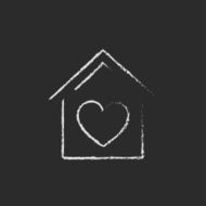 House with heart symbol icon drawn in chalk N2