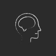 Human head with brain icon drawn in chalk N2
