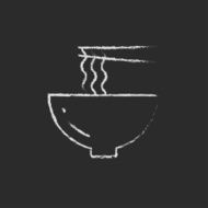 Bowl of noodles with a pair chopsticks icon drawn in