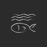 Fish under water icon drawn in chalk N2
