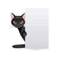 Black cat with banner Vector Illustration