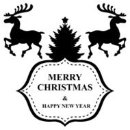 Christmas greeting label with fir and deer