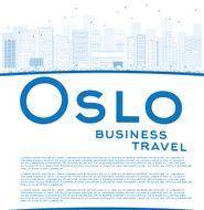 Outline Oslo Skyline with Blue Buildings and copy space N2