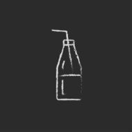 Glass bottle with drinking straw icon drawn in chalk